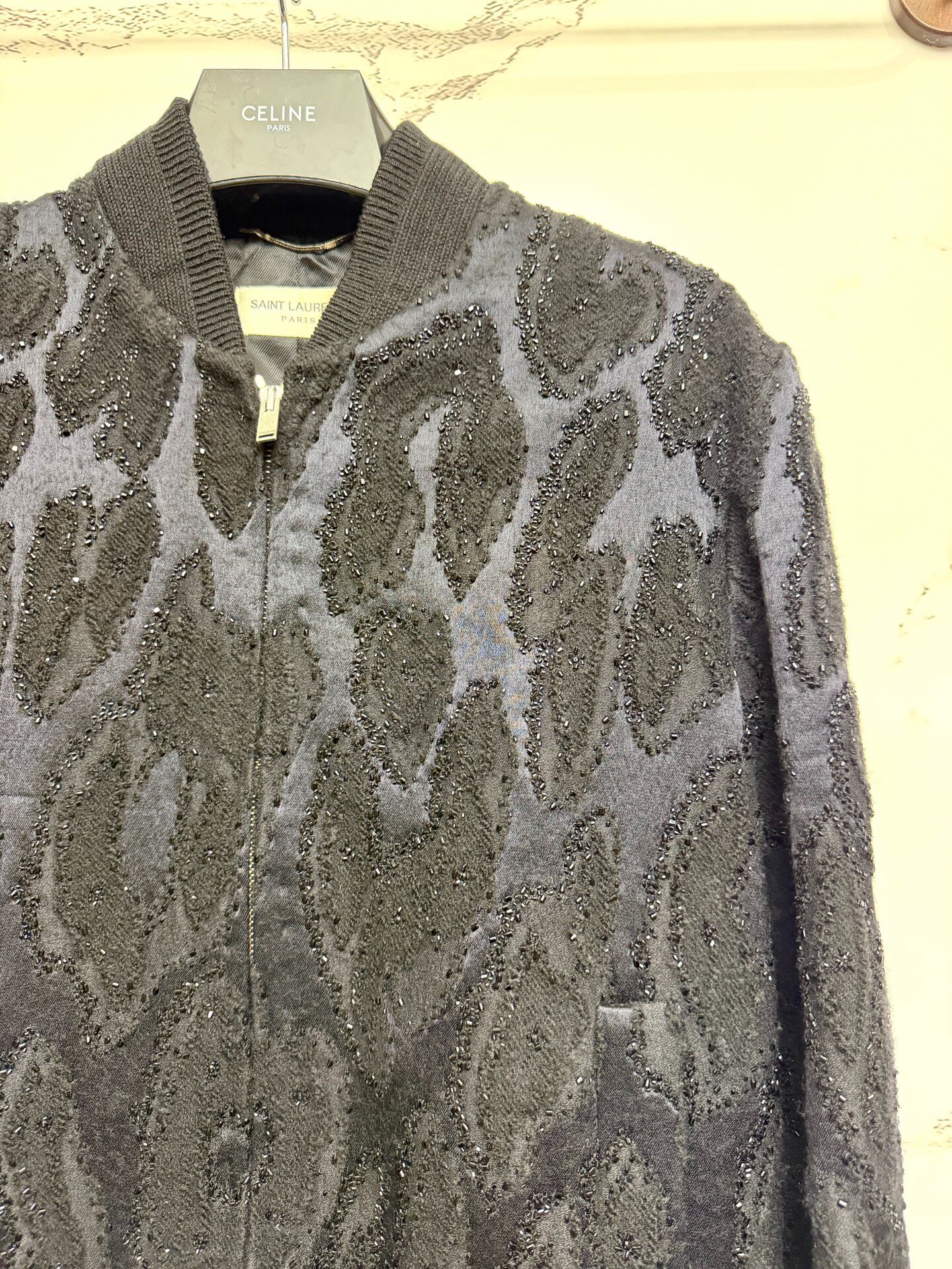 Saint Laurent 19FW Black Beaded Bomber — detail