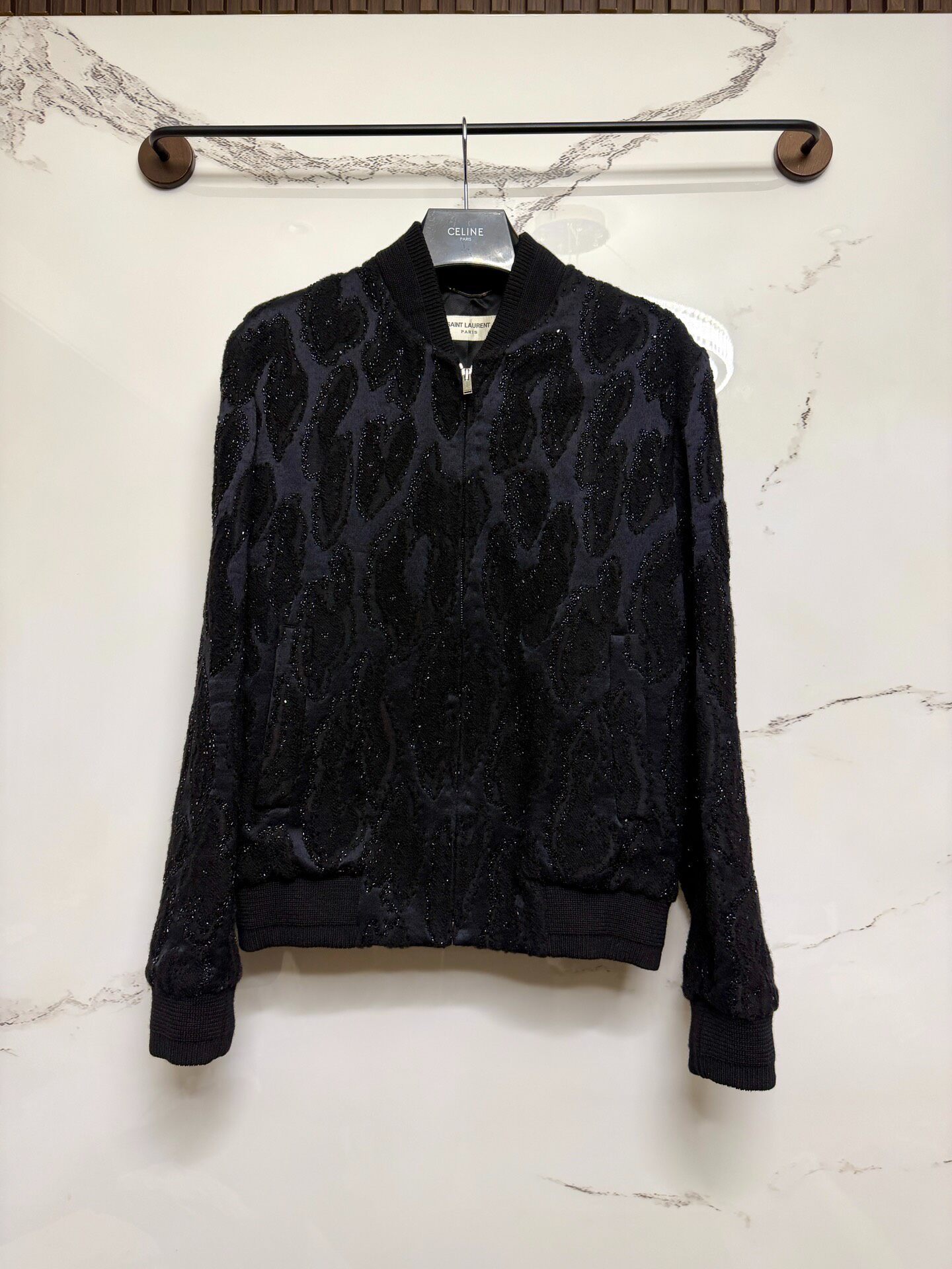 Saint Laurent 19FW Black Beaded Bomber